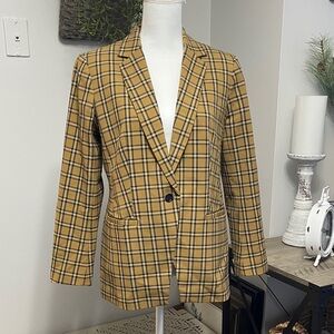 LOFT Beige and Black Patterned Blazer